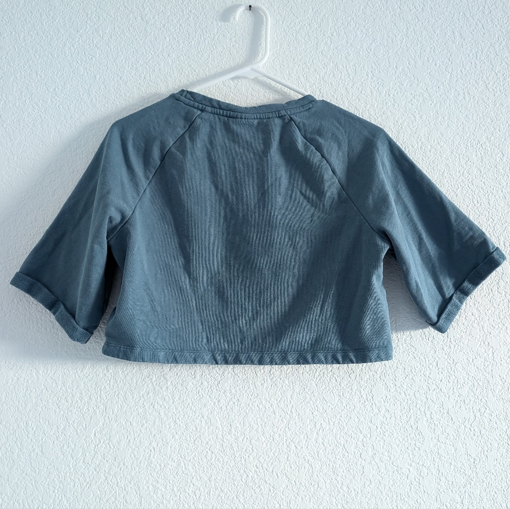 Gymshark Womens Crop 1/2 Sleeve Sweatshirt Top Medium Blue - Picture 2 of 5